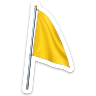 A simple triangular flag on a pole, solid bright yellow color, waving gently in the wind, realistic lighting and shadows, minimalistic background, high resolution sticker