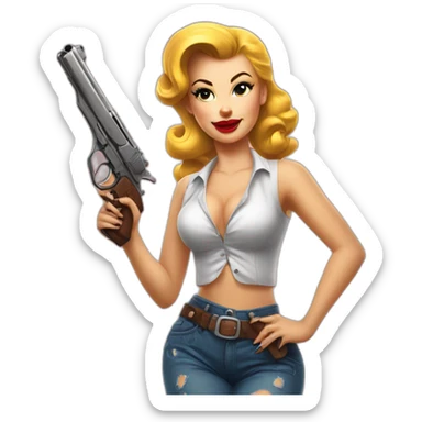 pin up avec un pistolet sticker