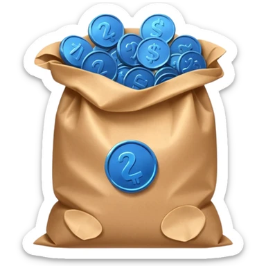 brown bag of blue coins sticker