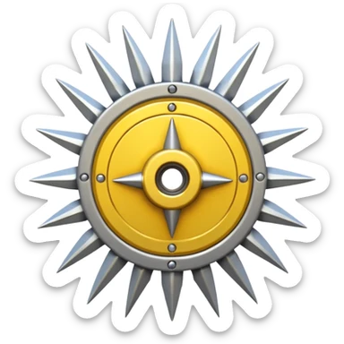 Whele with  small little sharp spikes all around and whele like joining from centre a hole at center, light yellow  like sudarshan chakra wepon sticker