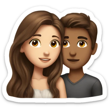 beautiful girl with long brown hair kissing a boy with brown hair sticker
