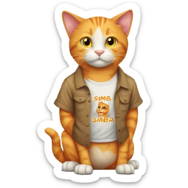 orange cat wearing a shirt that says simba sticker