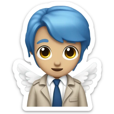 Angel that looks like a man with black short hair, a blue tie, a trenchcoat and blue eyes sticker