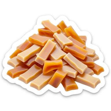 loose pile of thin, curled soap flakes in pale beige or amber tones, waxy matte surface, irregular hand-shaved appearance, lightweight twisted slivers, traditional soap, soft lighting, subtle shadows, emoji scale sticker