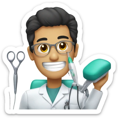 Olive skin black hair dentist working on patient on a dental chair  sticker