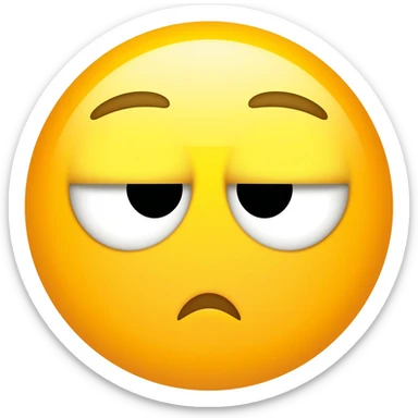 yellow emoji face, bored annoyed expression, heavy eyelids, eyes looking sideways, small crooked frown, Apple emoji style, simple yellow face sticker