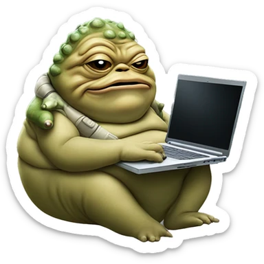 Jabba the Hutt from Star Wars with a laptop sticker
