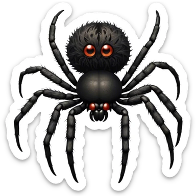 Large black fluffy spider with a big round abdomen and short hairy legs sitting on a branch. Detailed texture of the spider’s fur and body. Transparent background. sticker