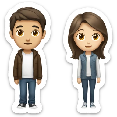 asian girl with wavy brown hair and white boy with brown hair  sticker