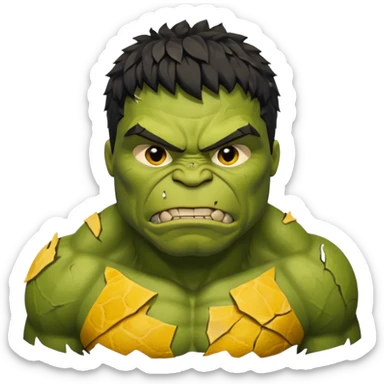 a Hulk wearing ancient animal skin cloth, half body, icon, yellow skin sticker