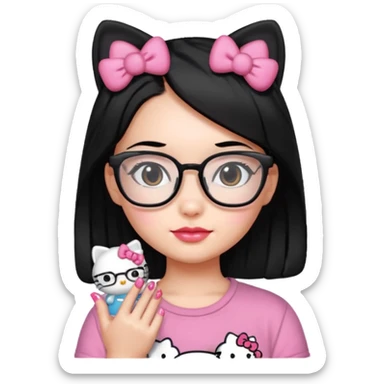Nails cute hello kitty wear glasses black hair sticker