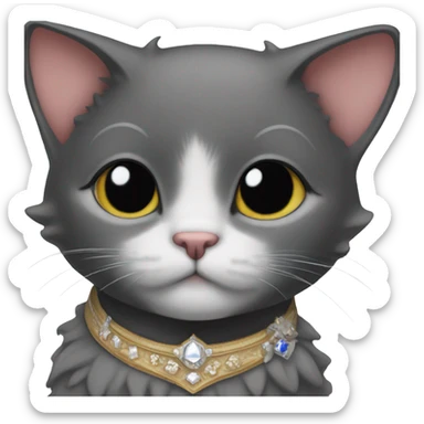 Black females kitty with very small white patch on the front of her neck with a royal theme  sticker