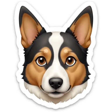 Black tan and white dog with pointy ears. Shepard and terrier face mostly black and white sticker