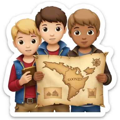 kids from goonies holding a treasure map sticker