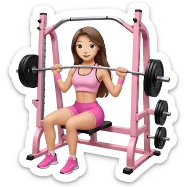 happy pretty white brunette teen long hair with hazel eyes in light pink workout clothes doing a smith machine hip thrust sticker
