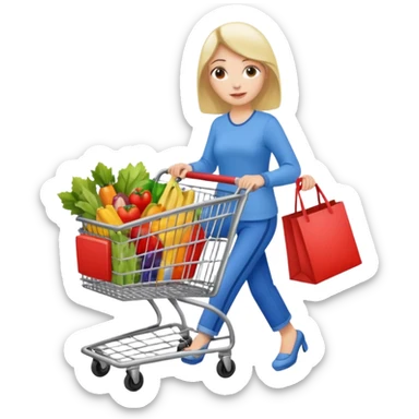 lady with shopping cart sticker