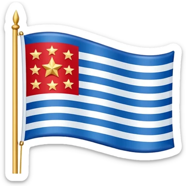 “Flag with royal blue center (#003A8C), light blue side panels (#6EC1E4), separated by white vertical stripes. Center contains a ring of 13 gold stars (#D4AF37) surrounding 4 larger red stars (#D32F2F) with white borders.” sticker