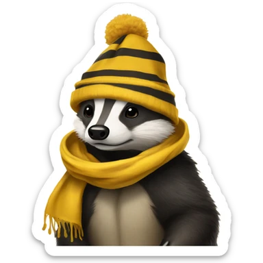 Badger wearing hufflepuff scarf and hat Hogwarts  sticker