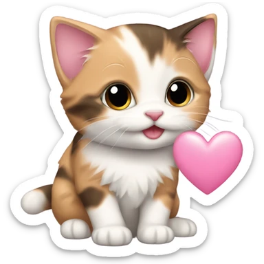 Happy Baby calico kitten with a big pink heart sticker