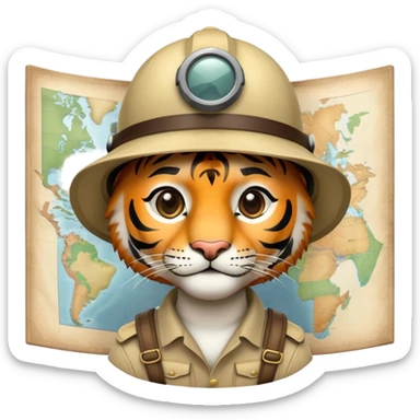 Tiger explorer with pith helmet and map sticker