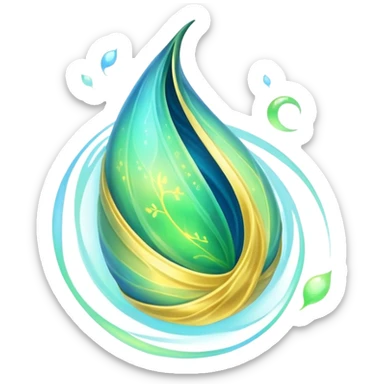 green-blue magical organic cocoon lit up with swirling yellow magic, ethereal and mystical, symbol shape, gentle green-blue hues sticker