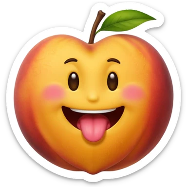 A smiley emoji licking a brown peach emoji sticker