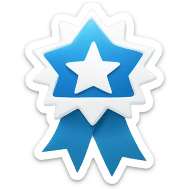 “A blue badge with a white checkmark in the center, featuring a starburst design. This symbol represents verification, approval, or completion.” sticker