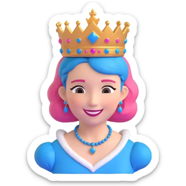 smiling queen with pink and blue hair and a queen crown sticker
