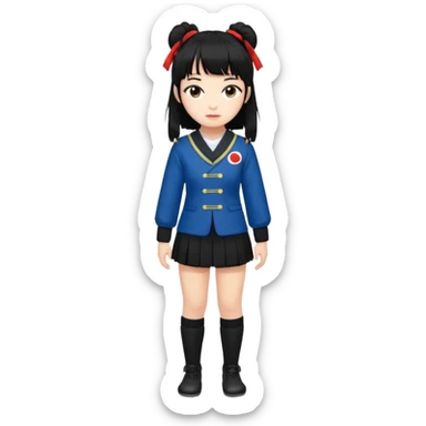 girl named Kally in a Japanese uniform with Black leg warmers and Black arm warmers with black hair with messy bangs sticker