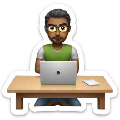 grumpy male graphic designer with laptop sticker