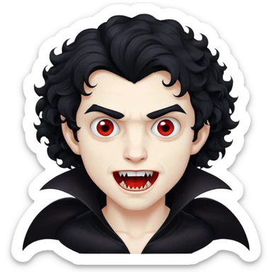 vampire boy with medium-length curly black hair showing fangs sticker