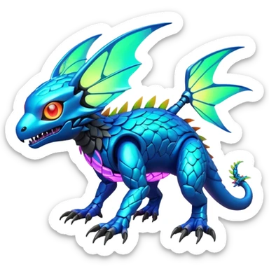 Tropical futuristic lush warm-colored modern colorful neon-colored cyber-Fakémon-Digimon-Trico-creature sticker