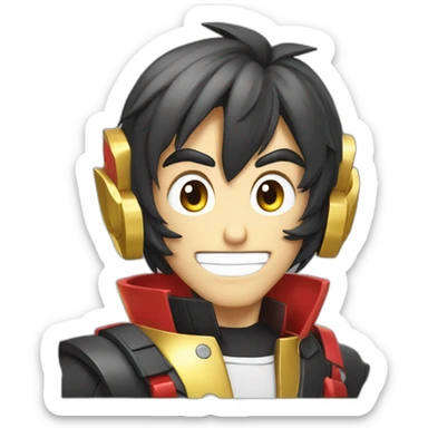 developer behind his laptop with this style :  goldorak manga anime with developer themed character sticker