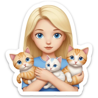 blonde girl with blue eyes astrology with different cats sticker