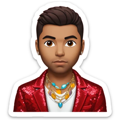 Ginuwine dark brown hair, red sequin jacket, shirtless with necklace sticker
