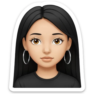 a pretty bratz girl with straight black hair wearing a black tshirt and silver hoops. tan girl sticker