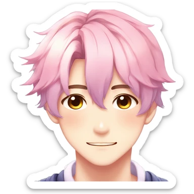 Gorgeous romantic anime style shojo man with blushing face aesthetic and pretty colorful shiny gradient pastel hair trending style sticker