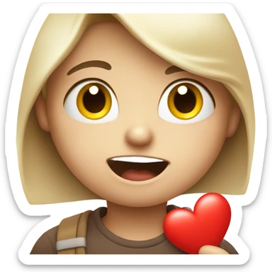 Flustered happy emoji holding a red heart sticker