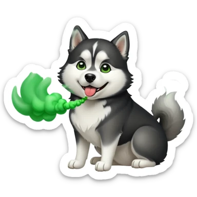 Black and white Husky dog farting green smoke sticker