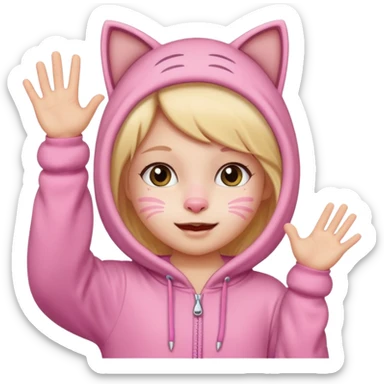 little Girl kid in pink cat onesie waving happily sticker