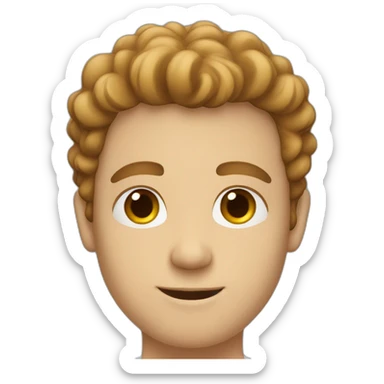 white guy with brown curly middle parting hair sticker