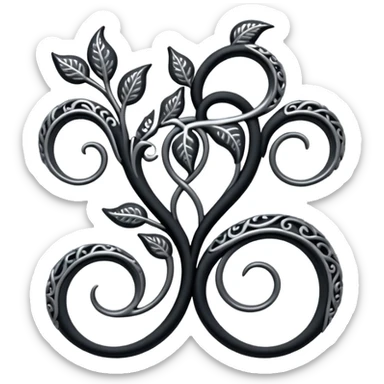 Black and silver filigree vine design, 3D, extremely detailed design sticker