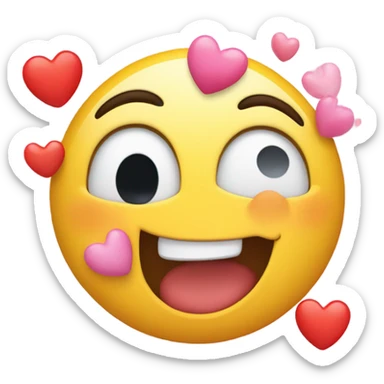 Emoji that’s sticking its tongue out blushing with hearts around it  sticker