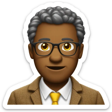 Brown bear university professor wearing tweed suit and clear yellow plastic thick-rimmed glasses sticker
