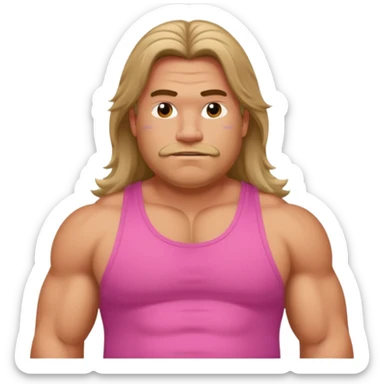Long hair fat muscle men in pink tank top sticker
