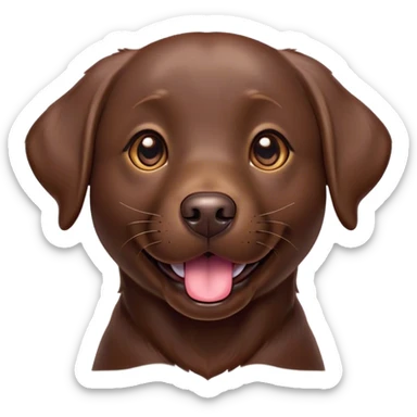 Cinematic Comical Chocolate Labrador Portrait Emoji, Head tilted dramatically with an exaggeratedly amused expression, featuring a glossy chocolate Fur with a rich, radiant finish, wide, expressive brown eyes filled with playful disbelief, Simplified yet hilariously expressive features, highly detailed, glowing with a slightly sassy glow, high shine, dramatic yet playful, stylized with an air of cheeky mischief, bright and endearing, soft glowing outline, capturing the essence of a spirited and over-the-top companion, so meme-worthy it feels like it could side-eye its way into internet fame instantly! sticker