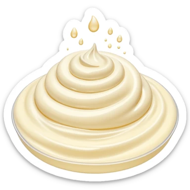 crème fleurette, small swirl or puddle of fresh liquid cream, smooth glossy texture, pure white or ivory, fluid silky look, clean 3D style, soft lighting, no extra elements, no faces, emoji scale sticker
