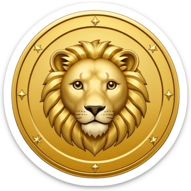 Fais un emoji de pièce d'or ronde avec l'inscription "F" dessus et un lion très détaillé gravé sur la pièce. Le F et le lion doivent être très lisible ainsi que les détails autour de la pièce. Monnaie Fcoins sticker