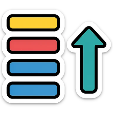 vertical text list with an upward arrow showing reversed order sticker