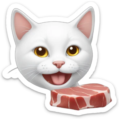 white cat eating meat sticker